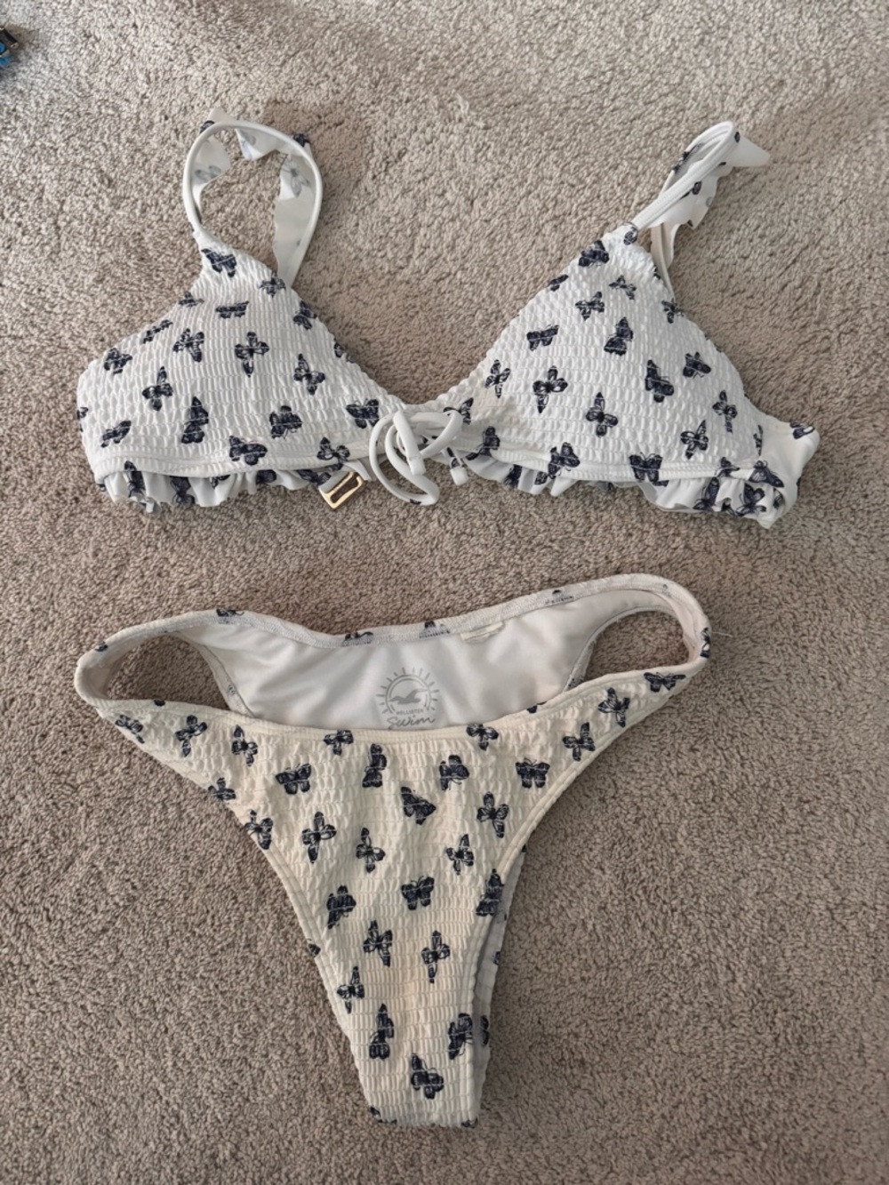 Hollister White Bikini with Navy Butterfly Print